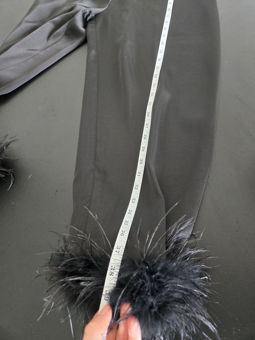 Nadine Merabi Darcie Black Satin Feather Trim Pants Size XXL - Picture 11 of 13